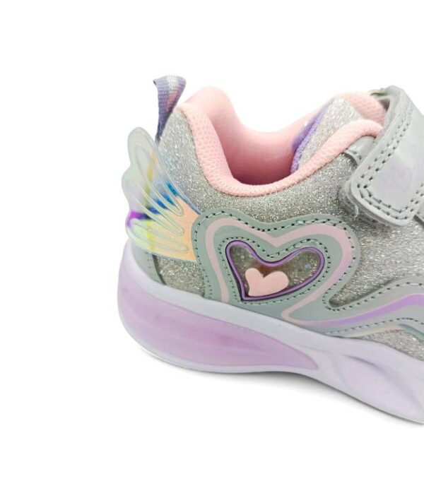 Παιδικά Αθλητικά Sneakers Φωτάκια με Φτερό και Καρδιά Silver/Purple