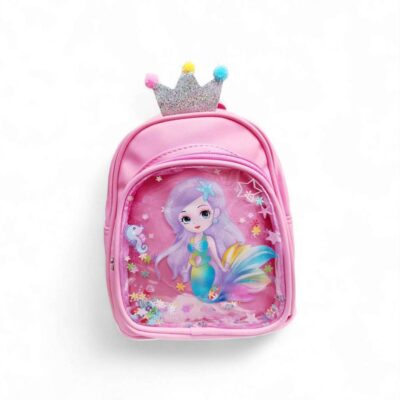 C8228-61 Παιδική Τσάντα Κορίτσι Backpack Γοργόνα με Glitter Στέμμα Ροζ