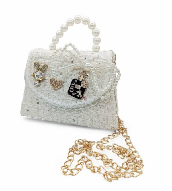 Παιδική Τσάντα Βόλτας με Πέρλες και Strass White