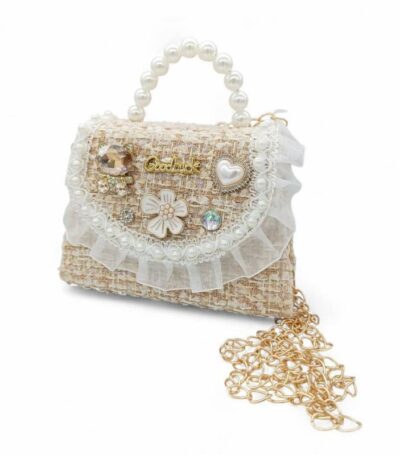 Παιδική Τσάντα Βόλτας με Πέρλες και Strass Beige