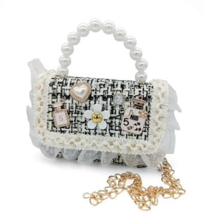 Παιδική Τσάντα Βόλτας με Πέρλες και Strass Black/Beige