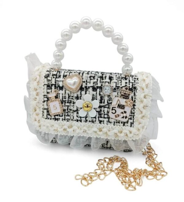 Παιδική Τσάντα Βόλτας με Πέρλες και Strass Black/Beige
