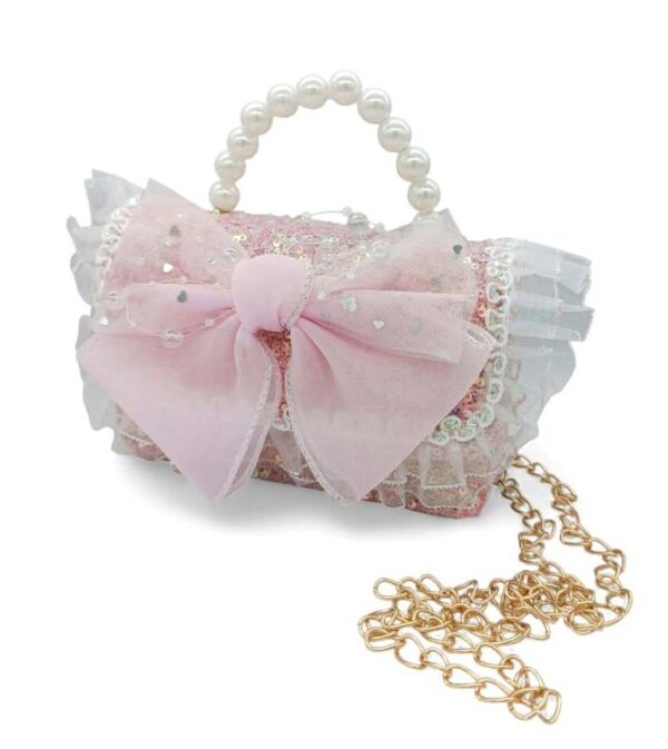 Παιδική Τσάντα Βόλτας με Φιόγκο και Glitter Pink