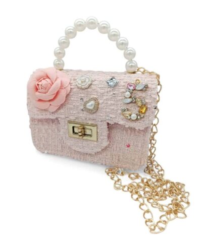 Παιδική Τσάντα Βόλτας με Λουλούδι και Strass Pink