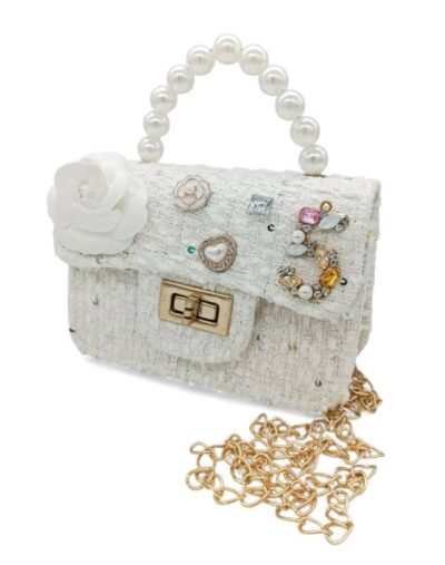 Παιδική Τσάντα Βόλτας με Λουλούδι και Strass White