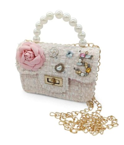 Παιδική Τσάντα Βόλτας με Λουλούδι και Strass L.Pink