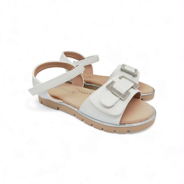 Zak Shoes Παιδικό Ανατομικό Πέδιλο Κορίτσι με Strass Αγκράφα White