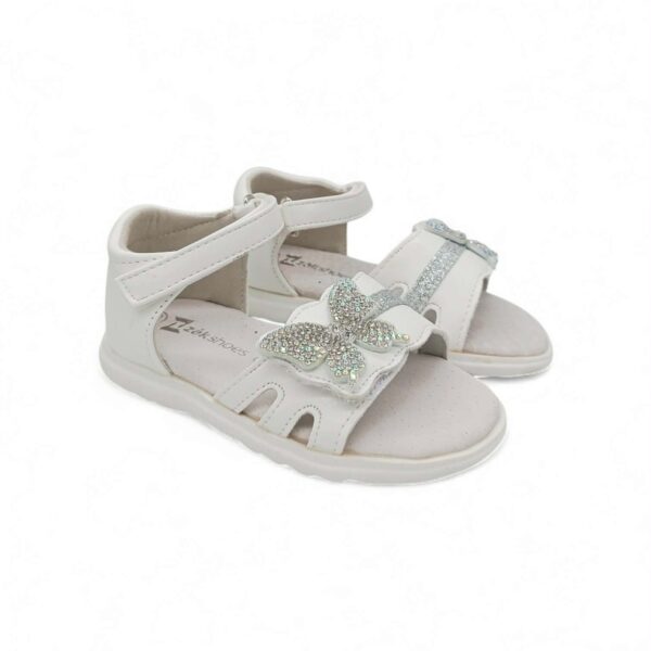 Zak Shoes Παιδικά Βρεφικά Ανατομικά Πέδιλα Κορίτσι με Strass Πεταλούδα White