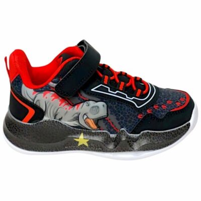 Παιδικό Αθλητικό Sneaker Dinosaur με Φωτάκια για Αγόρι Black/Red