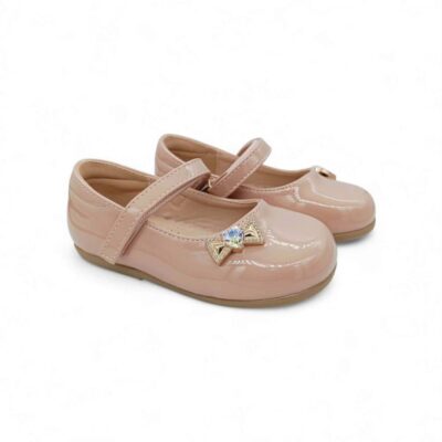 Zak Shoes Βρεφικές/Παιδικές Ανατομικές Μπαλαρίνες Strass Καρδιά Λουστρίνι Nude