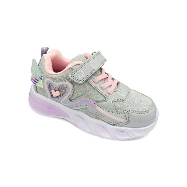 Παιδικά Αθλητικά Sneakers Φωτάκια με Φτερό και Καρδιά Silver/Purple