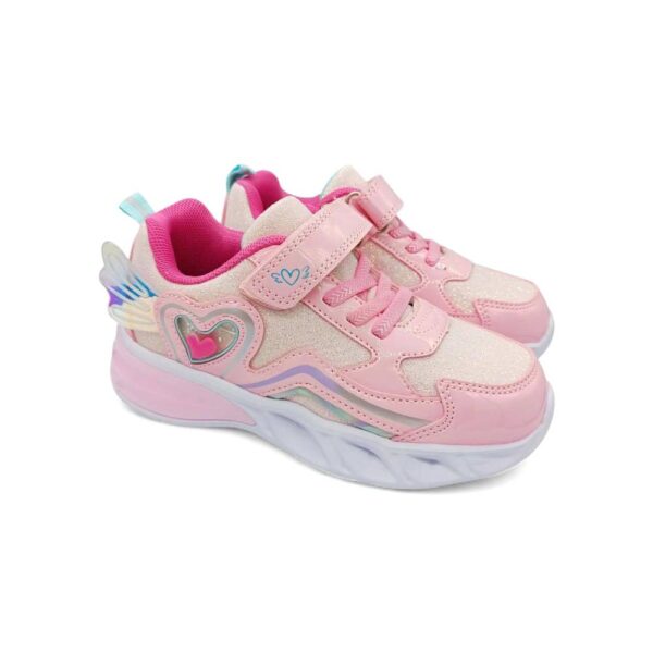 Παιδικά Αθλητικά Sneakers Φωτάκια με Φτερό και Καρδιά Pink