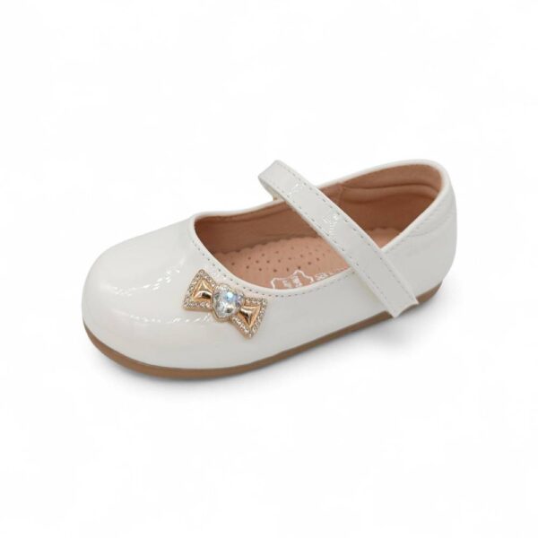 Zak Shoes Βρεφικές/Παιδικές Ανατομικές Μπαλαρίνες Strass Καρδιά Λουστρίνι Off White