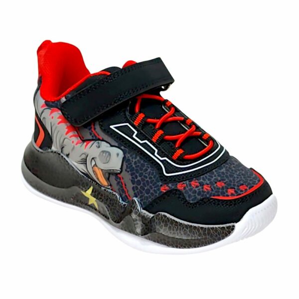 Παιδικό Αθλητικό Sneaker Dinosaur με Φωτάκια για Αγόρι Black/Red