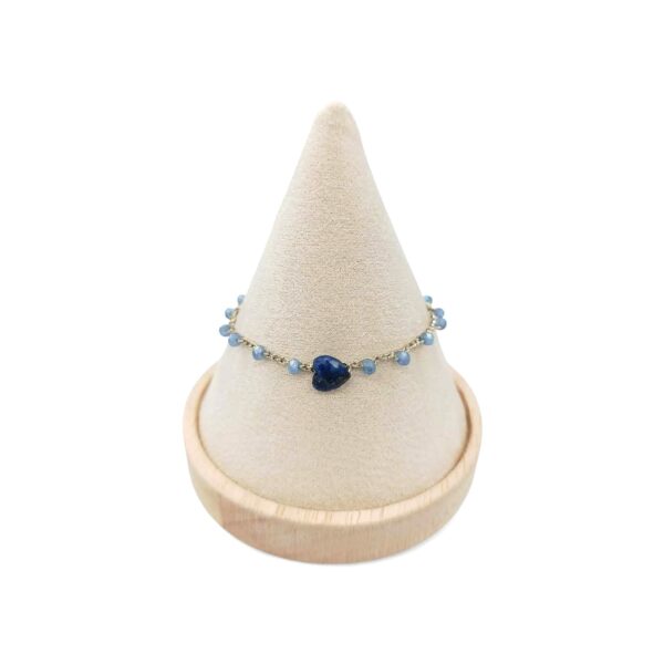 Χειροποίητο Βραχιόλι Κροσέ Καρδιά Λαζουρίτης και Κρύσταλλα