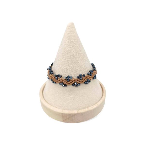 Χειροποίητο Βραχιόλι Μακραμέ Λουλούδι με Blue Black Κρύσταλλα