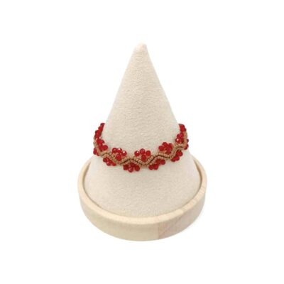 Χειροποίητο Βραχιόλι Μακραμέ Λουλούδι με Κόκκινα Κρύσταλλα