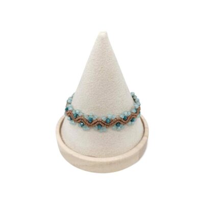 Χειροποίητο Βραχιόλι Μακραμέ Λουλούδι με Γαλάζια/Πετρόλ Κρύσταλλα