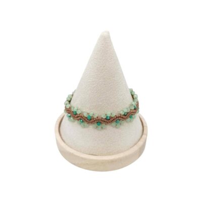 Χειροποίητο Βραχιόλι Μακραμέ Λουλούδι με Πράσινα Κρύσταλλα