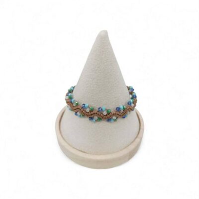 Χειροποίητο Βραχιόλι Μακραμέ Λουλούδι με Πολύχρωμα Κρύσταλλα