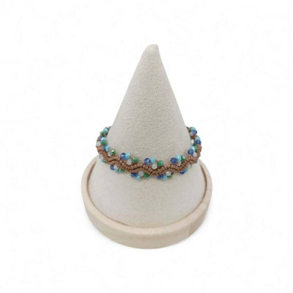 Χειροποίητο Βραχιόλι Μακραμέ Λουλούδι με Πολύχρωμα Κρύσταλλα