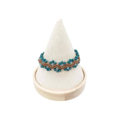 Χειροποίητο Βραχιόλι Μακραμέ Λουλούδι με Πετρόλ/Γαλάζιο Κρύσταλλα