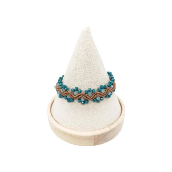 Χειροποίητο Βραχιόλι Μακραμέ Λουλούδι με Πετρόλ/Γαλάζιο Κρύσταλλα