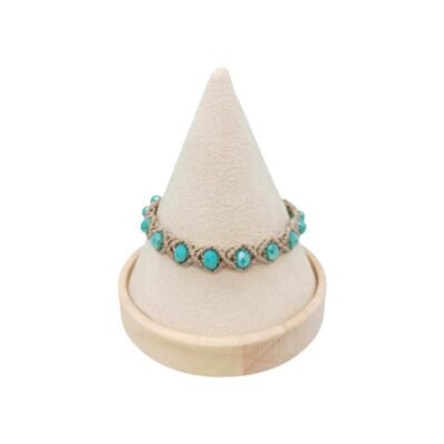 Χειροποίητο Βραχιόλι Μακραμέ Nude με Τιρκουάζ Κρύσταλλα