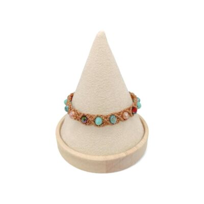 Χειροποίητο Βραχιόλι Μακραμέ Nude με Πολύχρωμα Κρύσταλλα