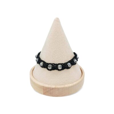 Χειροποίητο Βραχιόλι Μακραμέ Μαύρομε Διάφανα Κρύσταλλα