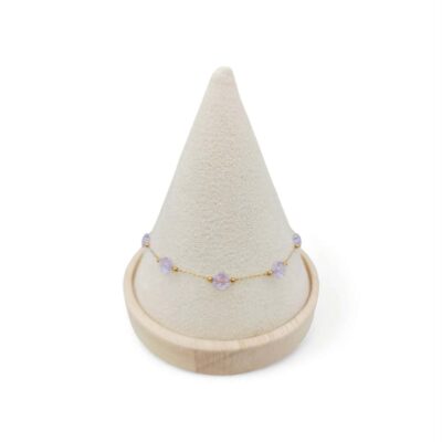 Γυναικείο Βραχιόλι από Ανoξείδωτο Ατσάλι Με Λουλούδι Clover Μοβ