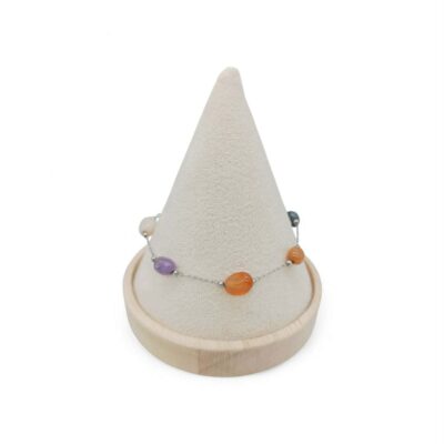 Γυναικείο Βραχιόλι Ροζάριο από Ανoξείδωτο Ατσάλι Με Πολύχρωμες Πέτρες Αχάτη