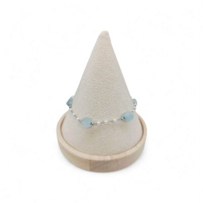 Γυναικείο Βραχιόλι από Ανoξείδωτο Ατσάλι Με Γκρι Αχάτη και Πέρλες