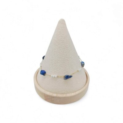 Γυναικείο Βραχιόλι από Ανoξείδωτο Ατσάλι Με Μπλε Αχάτη και Πέρλες