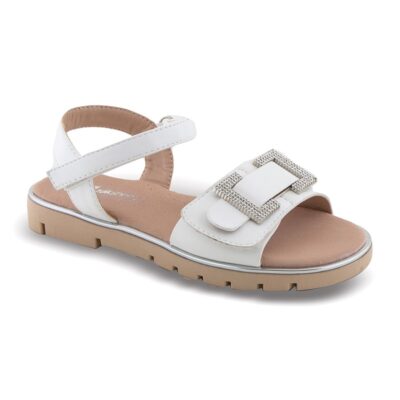 Zak Shoes Παιδικό Ανατομικό Πέδιλο Κορίτσι με Strass Αγκράφα White