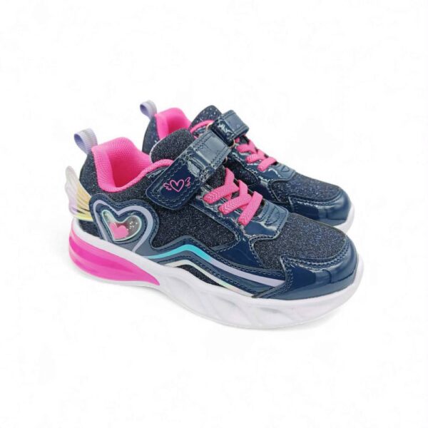 Παιδικά Αθλητικά Sneakers Φωτάκια με Φτερό και Καρδιά Blue/Fuxia