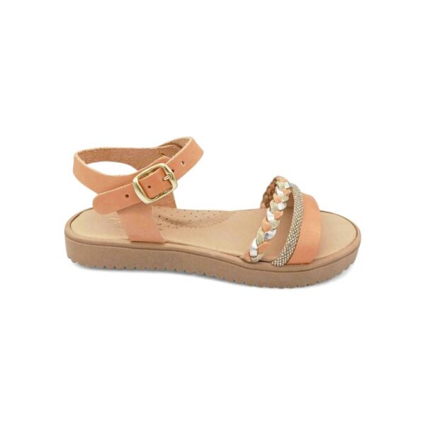 Καραμέλλα Παιδικό/Εφηβικό Δερμάτινο Ανατομικό Πέδιλο Κορίτσι Strass Nude/Gold