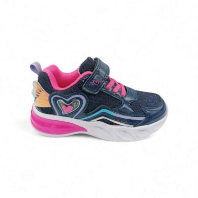 Παιδικά Αθλητικά Sneakers Φωτάκια με Φτερό και Καρδιά Blue/Fuxia