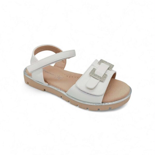 Zak Shoes Παιδικό Ανατομικό Πέδιλο Κορίτσι με Strass Αγκράφα White