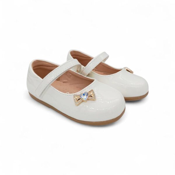 Zak Shoes Βρεφικές/Παιδικές Ανατομικές Μπαλαρίνες Strass Καρδιά Λουστρίνι Off White