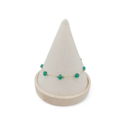 Γυναικείο Βραχιόλι από Ανoξείδωτο Ατσάλι Με Λουλούδι Clover Σμαραγδί