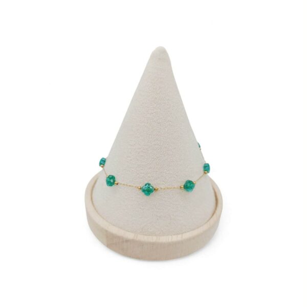 Γυναικείο Βραχιόλι από Ανoξείδωτο Ατσάλι Με Λουλούδι Clover Σμαραγδί