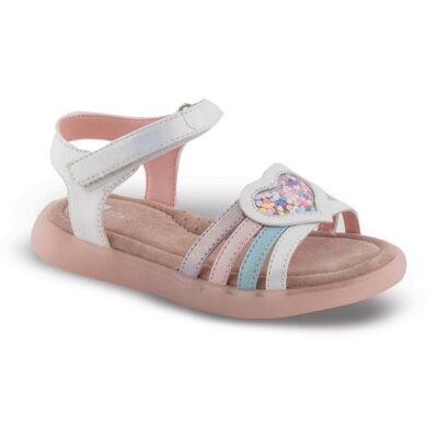 Zak Shoes Παιδικό Ανατομικό Πέδιλο Κορίτσι Καρδούλα με Φωτάκια White