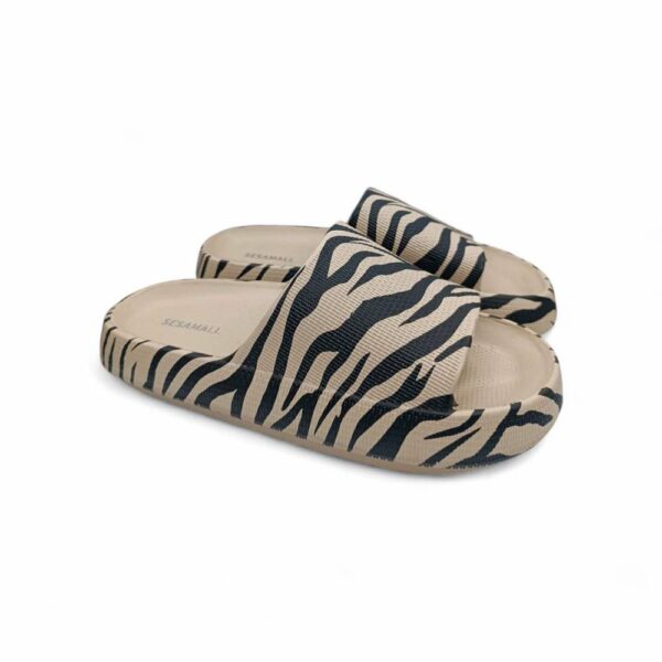 Sesamall Γυναικείες Καλοκαιρινές Παντόφλες Zebra Beige