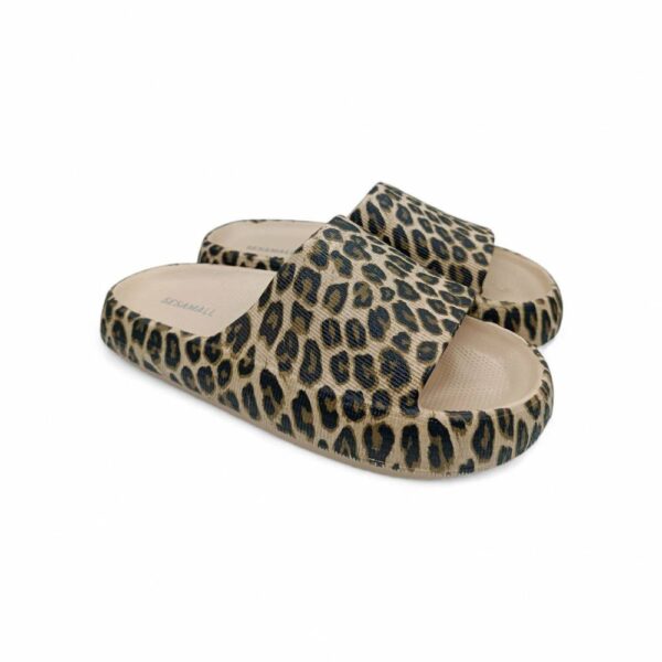 Sesamall Γυναικείες Καλοκαιρινές Παντόφλες Leopar Beige