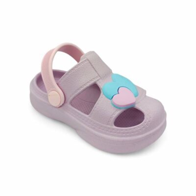 Jomix Shoes Παιδικές Παντόφλες Σαμπό Θαλάσσης Με Κράτημα Στη Φτέρνα Λιλά Καρδούλες (ΜΕΓΑΛΗ ΦΟΡΜΑ)