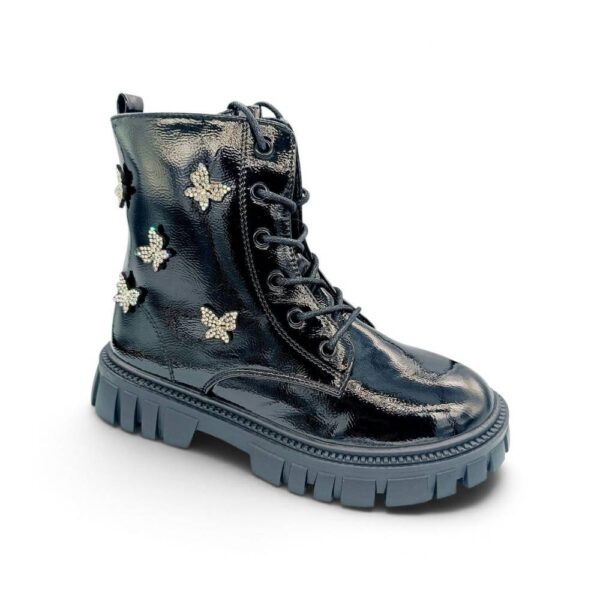 Zak Shoes Παιδικά Μποτάκια Αρβυλάκια Κορίτσι Black Glitter Με Strass Πεταλούδες